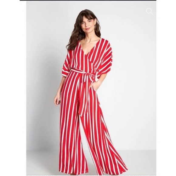 💘 Modcloth x Collectif London Jumpsuit Sz XL Yellow Set Sail Wide Leg Striped - Picture 2 of 6